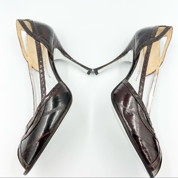 Dolce & Gabbana Croc Embossed Brown Leather Heels With Dust Bag EU36.5/US6.5 - Picture 8 of 10